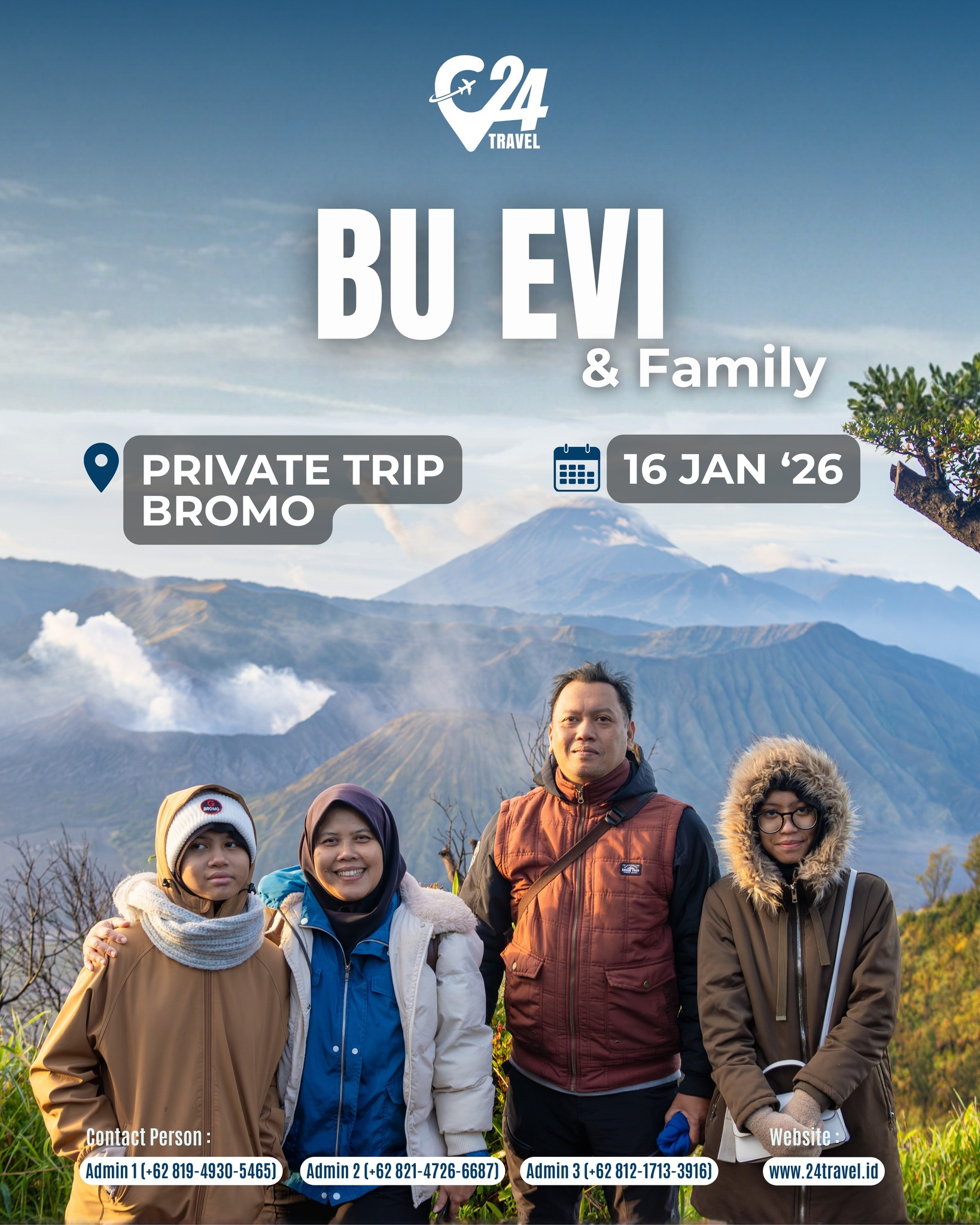 Kebersamaan keluarga selalu jadi tujuan terbaik dari sebuah perjalanan.
Bromo menjadi saksi tawa hangat dan momen sederhana yang berarti.
Yuk rencanakan liburan keluarga yang nyaman, hangat, dan penuh cerita baik.
Info promo & konsultasi klik link bio 👉 @24travel.id
#24travel #semuabisaliburan #paketwisatabromo #tripbromo
