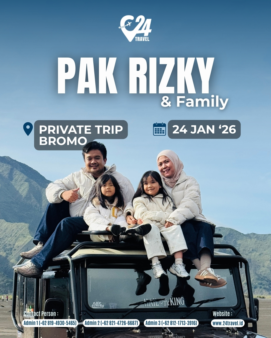 Liburan keluarga selalu punya cerita yang tak tergantikan.
Bromo jadi tempat pas untuk menikmati waktu bersama tanpa gangguan.
Yuk, ciptakan momen kebersamaan keluarga lewat perjalanan yang penuh makna.Info promo & konsultasi klik link bio 👉 @24travel.id#24travel #semuabisaliburan #paketwisatabromo #tripbromo