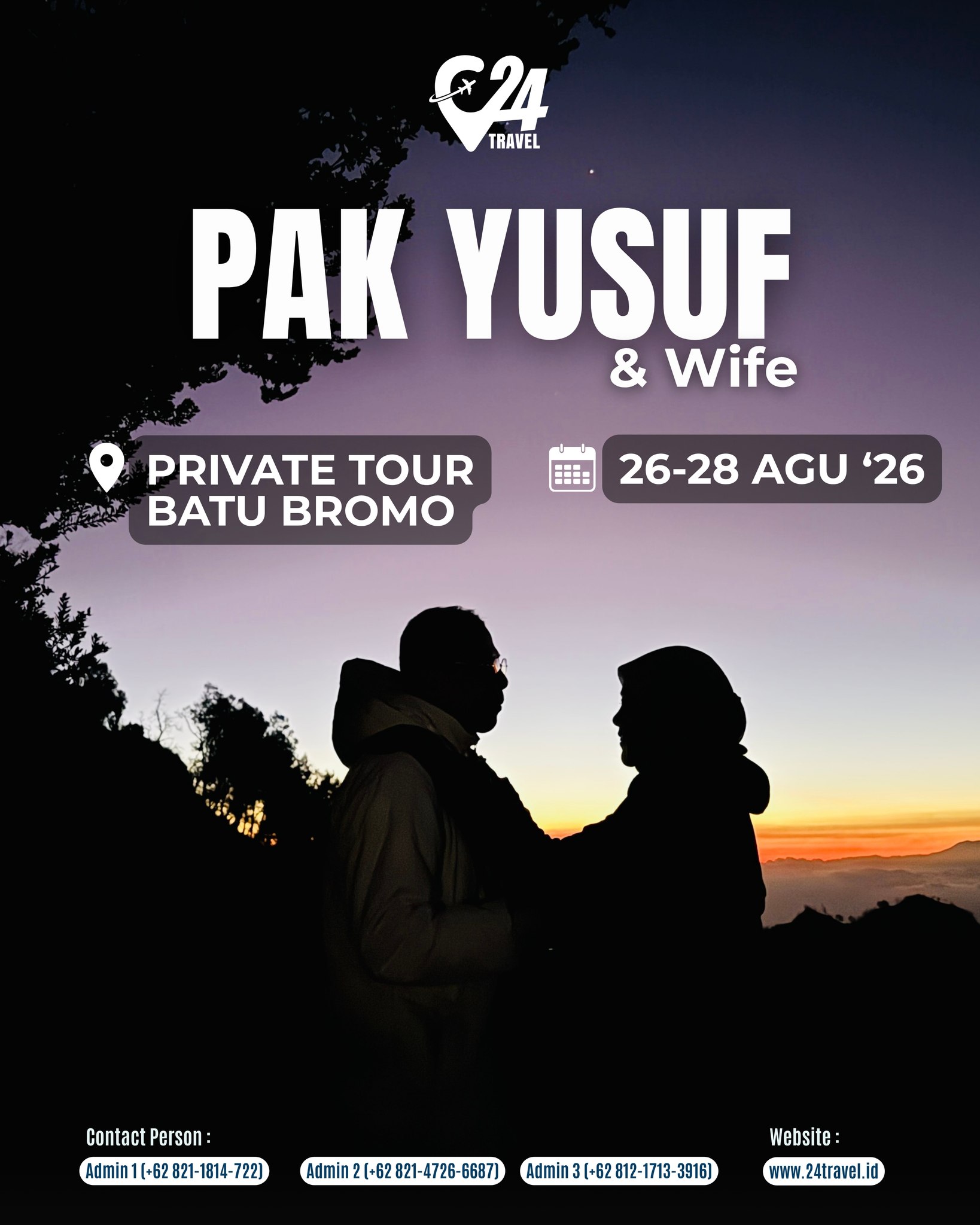 Private Trip Pak Yusuf & Istri ✨
Menikmati pesona Bromo berdua, dari sunrise sampai indahnya panorama Bromo.Yuk rencanakan trip kamu bersama 24Travel 👉 @24travel.id#24travel #semuabisaliburan #paketwisatabromo #tripbromo