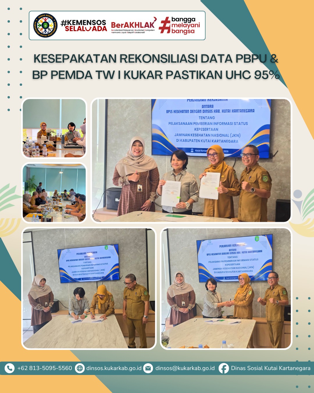 SAMARINDA, 30 Maret 2026 – BPJS Kesehatan bersama Dinas Sosial Kabupaten Kutai Kartanegara melaksanakan rekonsiliasi data peserta dan keuangan PBPU & BP Pemda Triwulan I. Kegiatan berlangsung di Meeting Room Decafe Resto and Pastry Samarinda, dengan agenda utama pembahasan data kepesertaan, keuangan, serta penandatanganan berita acara kesepakatan.
.
.
.
.
.
Selengkapnya di : https://dinsos.kukarkab.go.id/index.php/2026/03/30/kesepakatan-rekonsiliasi-data-pbpu-bp-pemda-tw-i-kukar-pastikan-uhc-95/