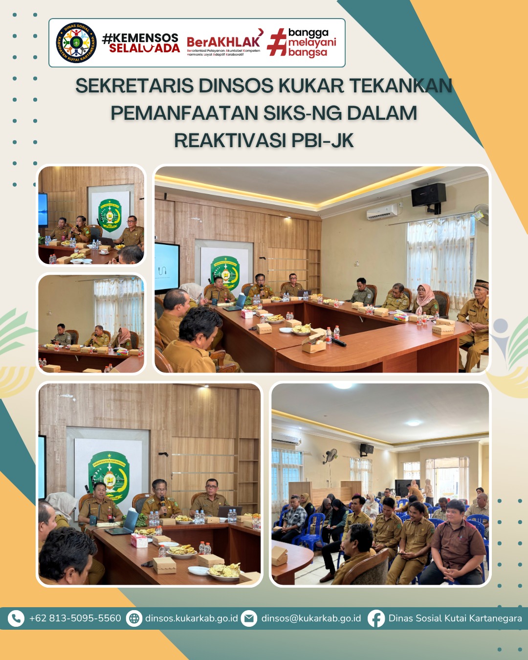 LOA KULU, 7 April 2026 – Dinas Sosial Kabupaten Kutai Kartanegara kembali melaksanakan Sosialisasi Keputusan Menteri Sosial Nomor 3/HUK/2026 tentang Penetapan Bantuan Iuran Jaminan Kesehatan (PBI‑JK). Kegiatan berlangsung di Aula Serba Guna Kecamatan Loa Kulu dan dihadiri oleh Camat Loa Kulu, Sekretaris Camat, para Kasi Kesra, serta tim Puskesos Kecamatan Loa Kulu.
.
.
.
.
.
Selengkapnya di : https://dinsos.kukarkab.go.id/index.php/2026/04/08/sekretaris-dinsos-kukar-tekankan-pemanfaatan-siks-ng-dalam-reaktivasi-pbi-jk/