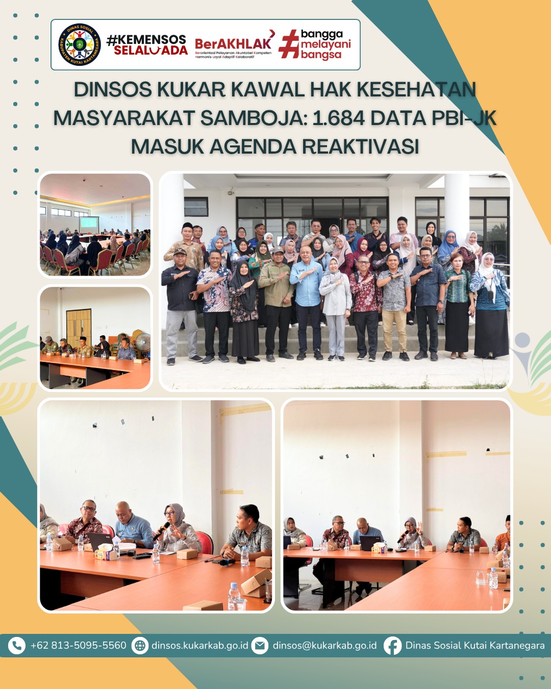 SAMBOJA, 7 Mei 2026 – Dinas Sosial Kabupaten Kutai Kartanegara kembali memperluas jangkauan sosialisasi reaktivasi jaminan kesehatan bagi masyarakat. Kali ini, perhatian difokuskan pada Kecamatan Samboja, menyusul adanya penonaktifan 1.684 jiwa kepesertaan Penerima Bantuan Iuran Jaminan Kesehatan (PBI-JK) oleh pemerintah pusat.
.
.
.
.
.
Selengkapnya di : https://dinsos.kukarkab.go.id/index.php/2026/05/08/dinsos-kukar-kawal-hak-kesehatan-masyarakat-samboja-1-684-data-pbi-jk-masuk-agenda-reaktivasi/