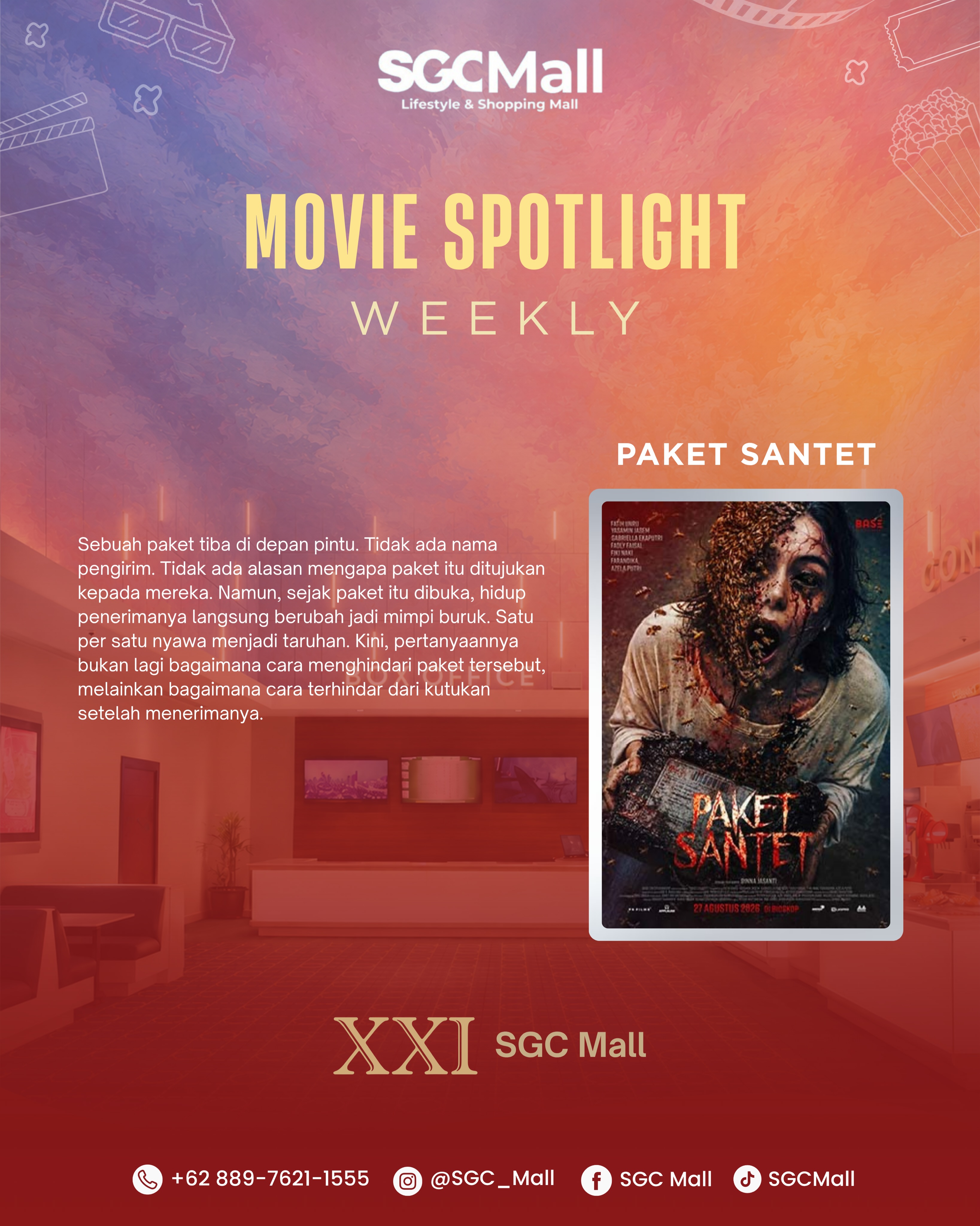 MOVIE SPOTLIGHT WEEKLY โจ๐ฌ
Weekend makin seru dengan pilihan film terbaik di XXI SGC Mall!
๐ XXI SGC Mall
Ajak teman, pasangan, atau keluarga buat nikmatin pengalaman nonton yang lebih seru minggu ini. Film mana yang jadi pilihan kamu untuk nonton? Tulis di kolom komentar ya! ๐๐ฟ
#SGCMall #MovieSpotlightWeekly #XXISGCMall #WeekendDiSGCMall #nontonyuk