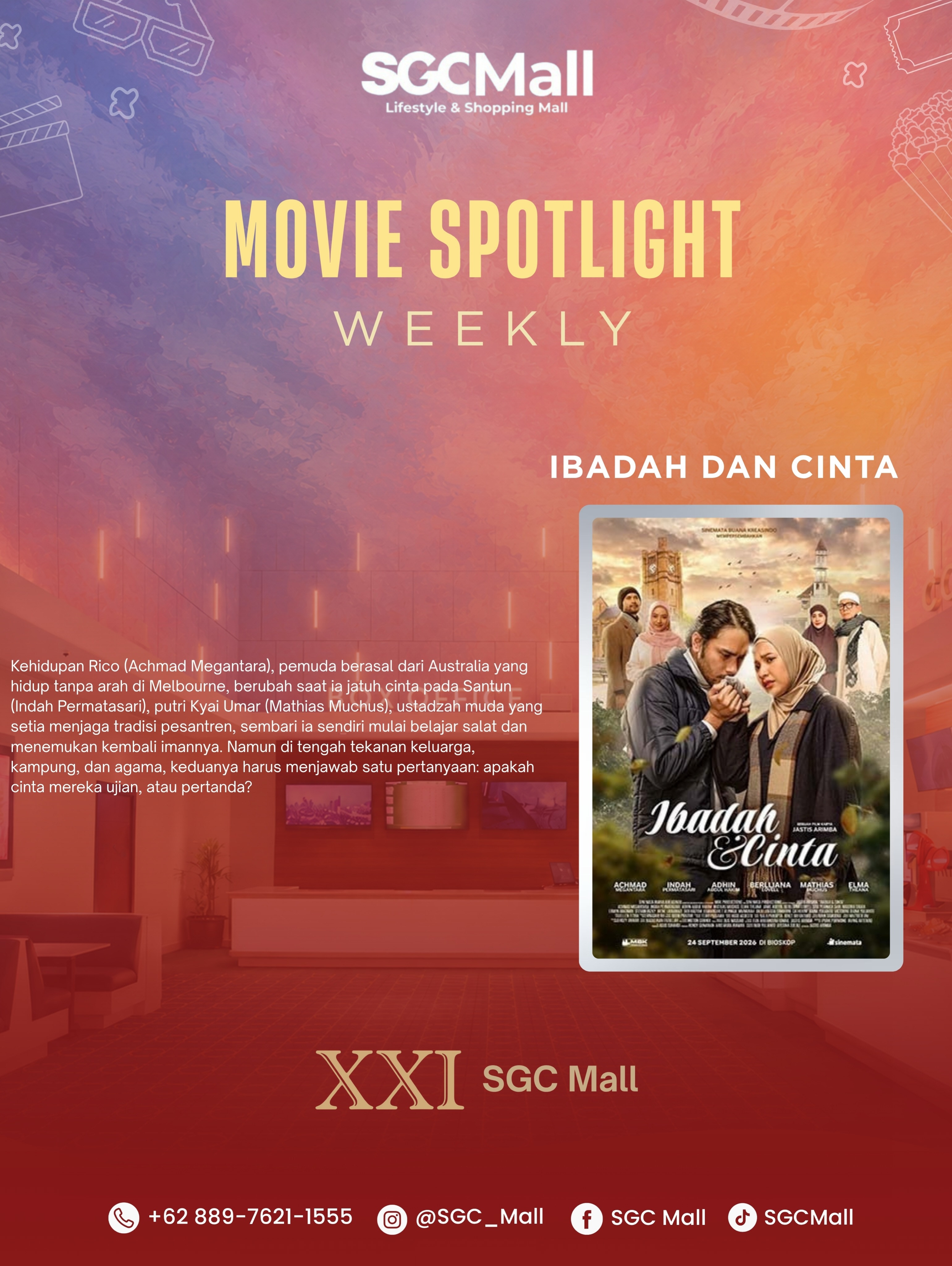 MOVIE SPOTLIGHT WEEKLY โจ๐ฌ
Weekend makin seru dengan pilihan film terbaik di XXI SGC Mall!
๐ XXI SGC Mall
Ajak teman, pasangan, atau keluarga buat nikmatin pengalaman nonton yang lebih seru minggu ini. Film mana yang jadi pilihan kamu untuk nonton? Tulis di kolom komentar ya! ๐๐ฟ
#SGCMall #MovieSpotlightWeekly #XXISGCMall #WeekendDiSGCMall #nontonyuk