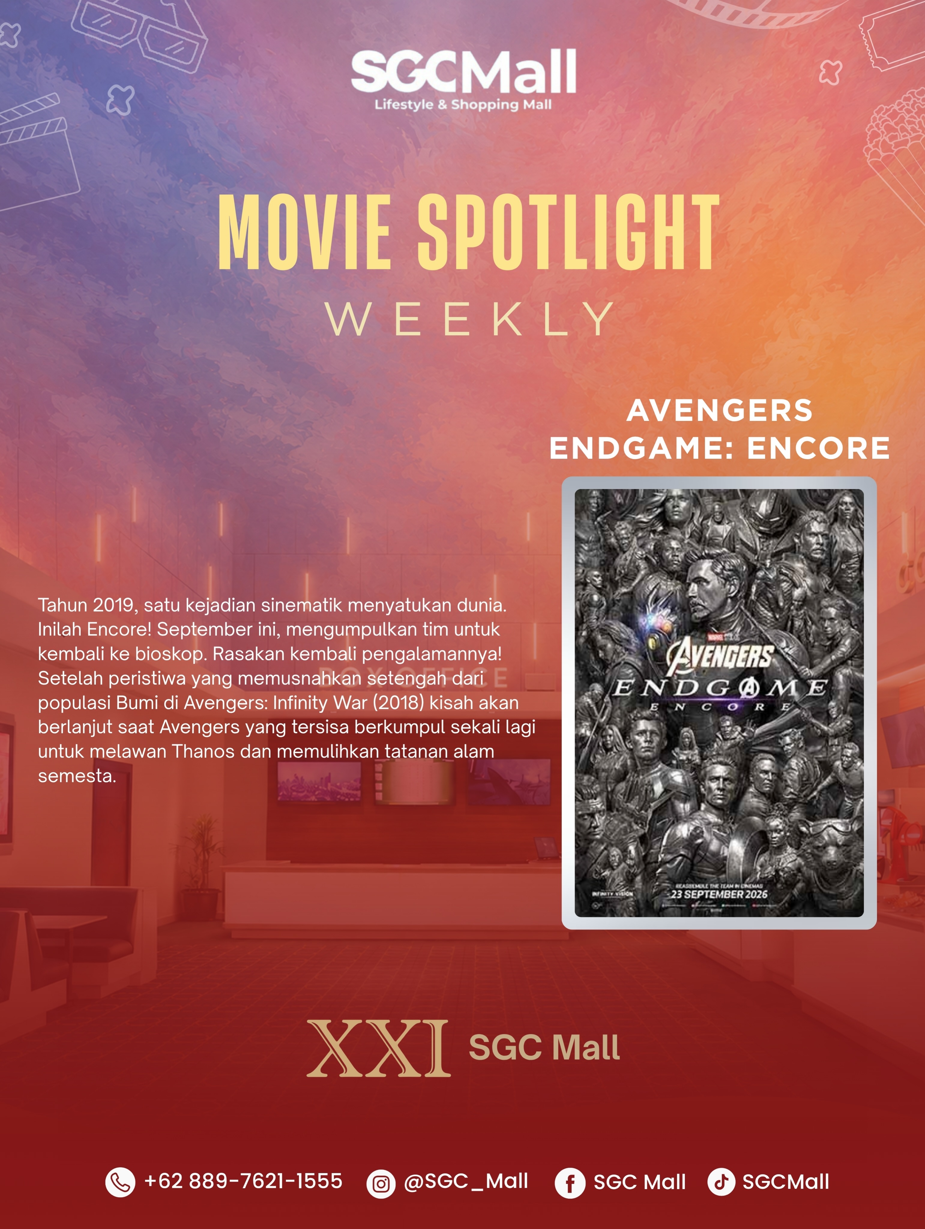 MOVIE SPOTLIGHT WEEKLY โจ๐ฌ
Weekend makin seru dengan pilihan film terbaik di XXI SGC Mall!
๐ XXI SGC Mall
Ajak teman, pasangan, atau keluarga buat nikmatin pengalaman nonton yang lebih seru minggu ini. Film mana yang jadi pilihan kamu untuk nonton? Tulis di kolom komentar ya! ๐๐ฟ
#SGCMall #MovieSpotlightWeekly #XXISGCMall #WeekendDiSGCMall #nontonyuk
